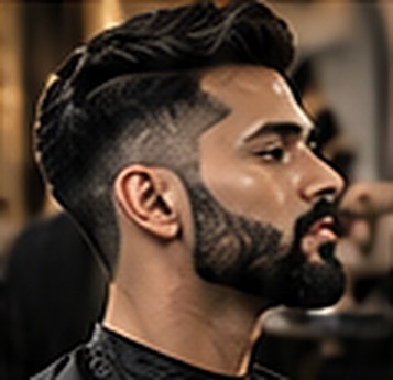 Sharp fade with a sculpted beard